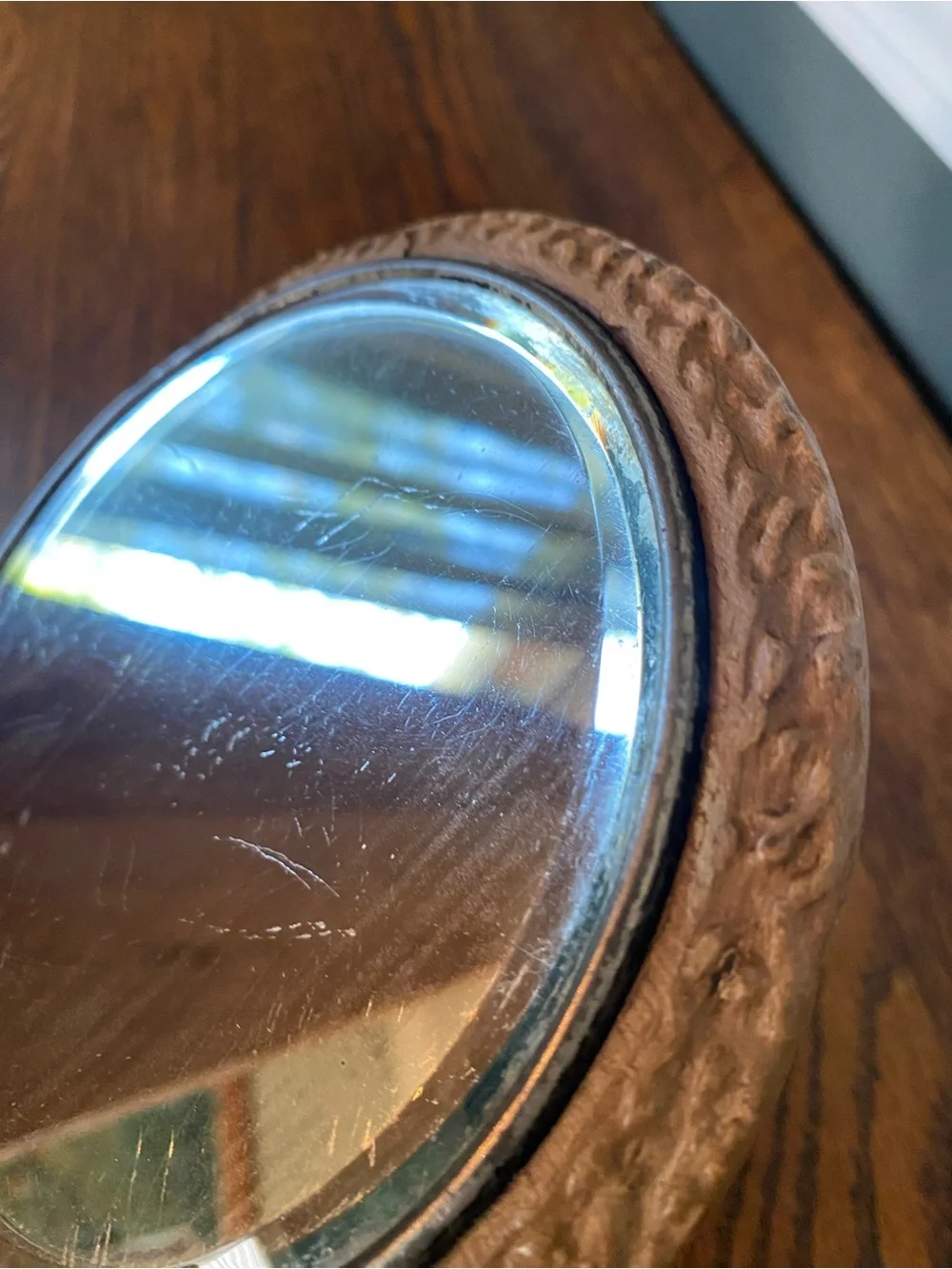 Vintage Faux Bois Hand Mirror Vanity Mirror